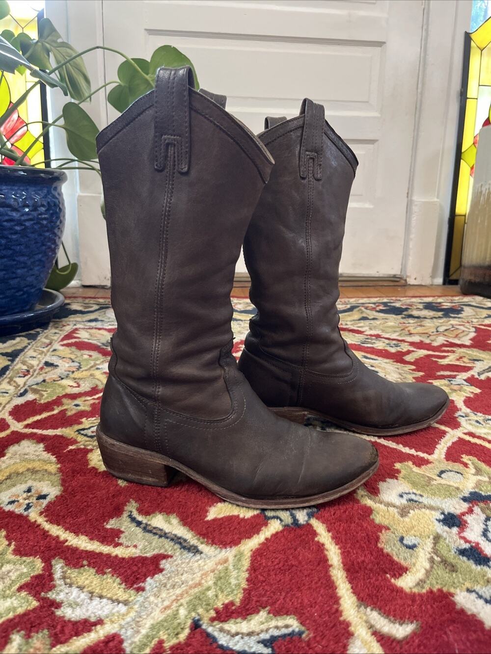 Vintage Frye Womens Brown Boots 8 B Carson Western Cowgirl Boho *Lots Of Wear *
